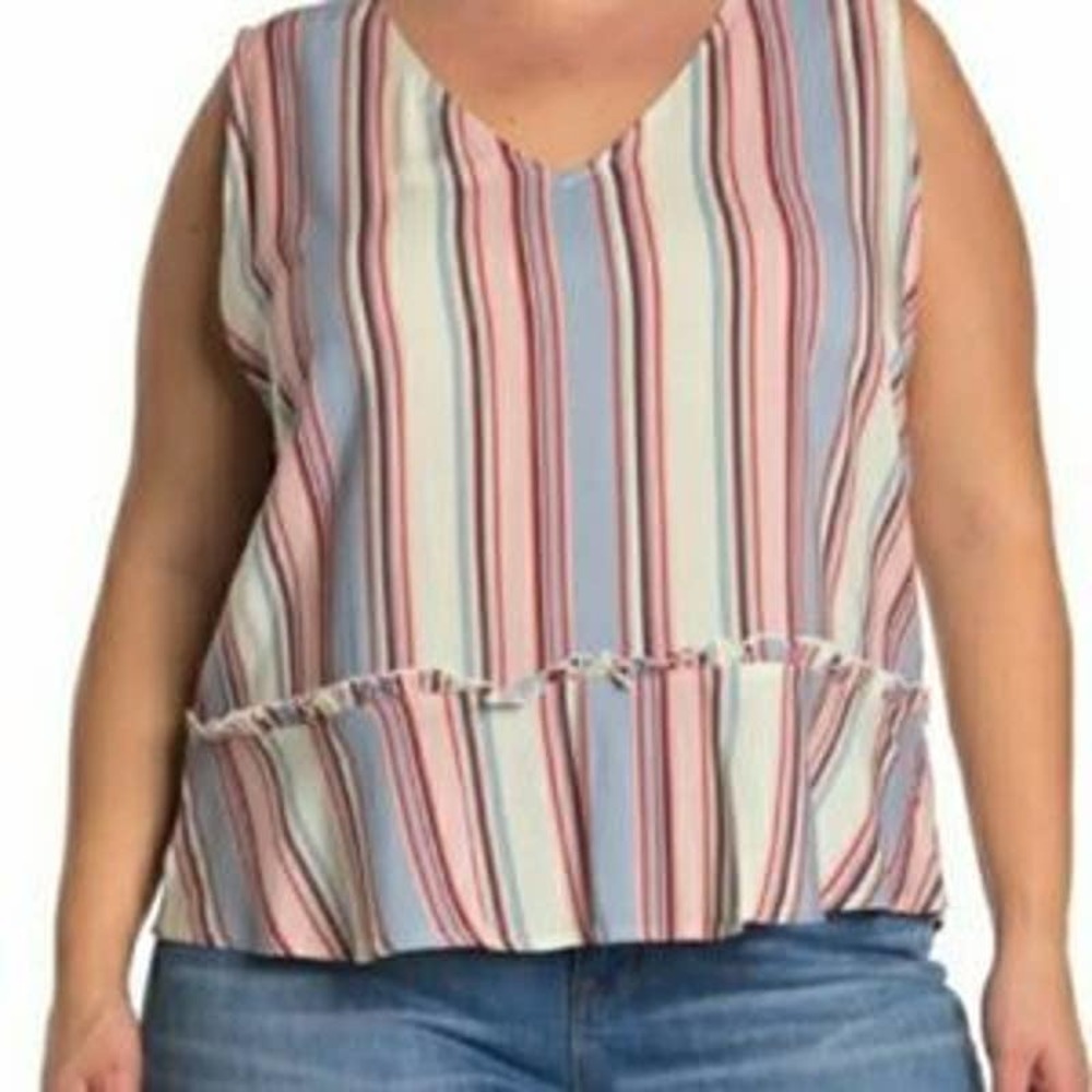 NEW Fourteenth Place Multicolor Stripe V-Neck Tank Top Plus Size 2X